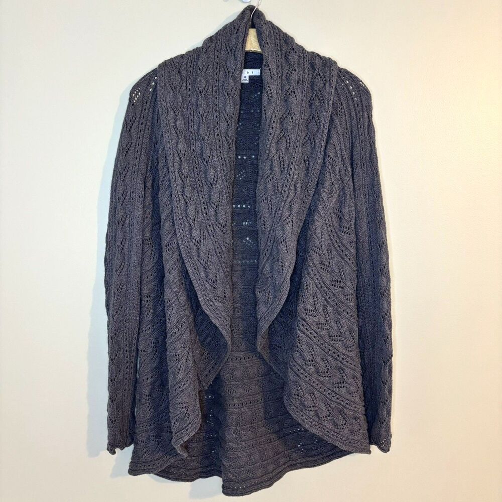 Cabi Gray Knit Long Sleeve Open Waterfall Cardigan Sweater Size M